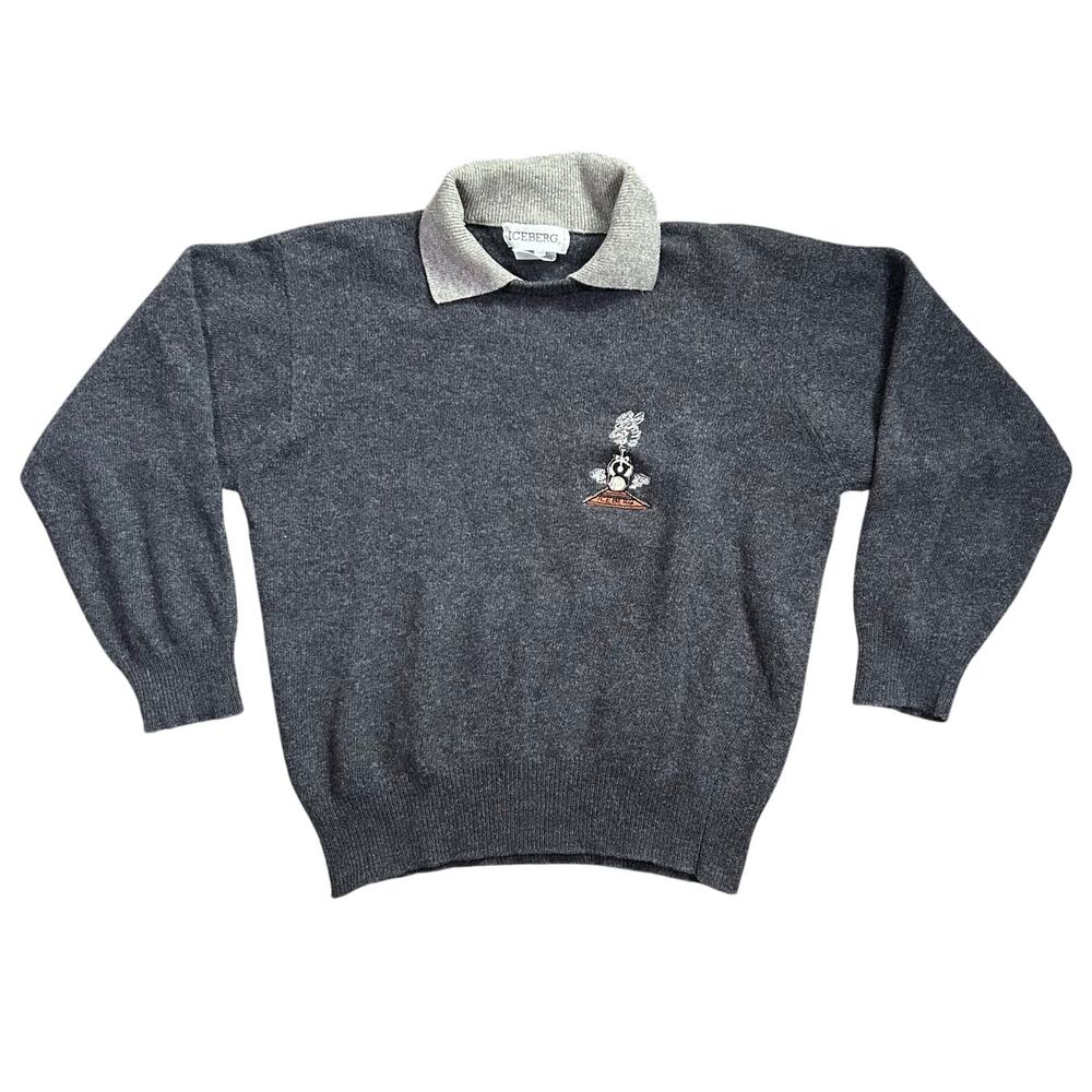 Vintage 90s Iceburg Wool Train Embroidery Sweater Italy